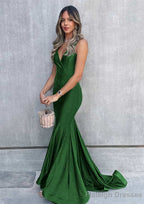 Trumpet/Mermaid V Neck Sleeveless Sweep Train Jersey Prom Dresses