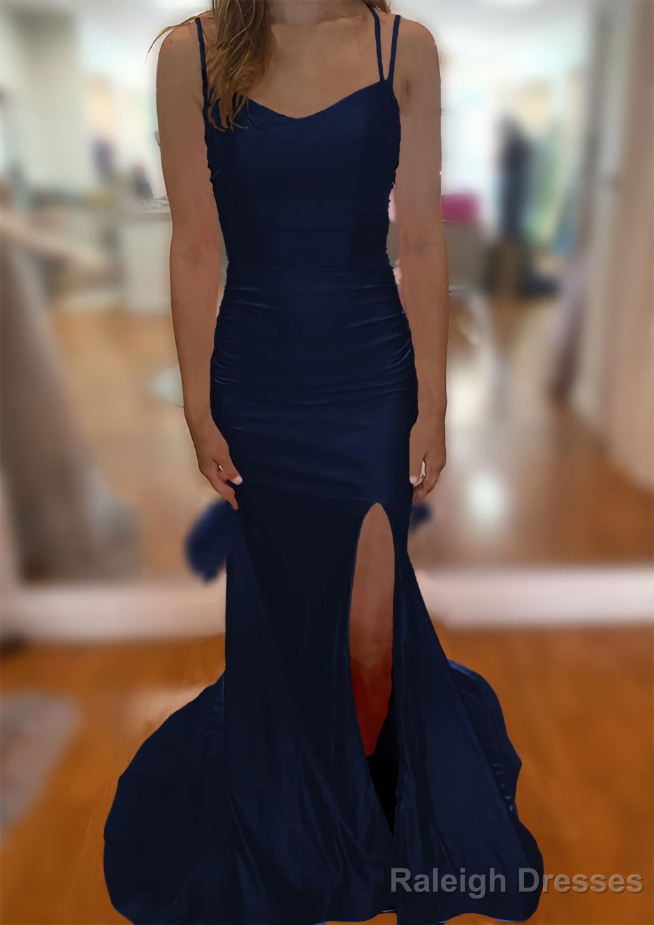 Trumpet/Mermaid V Neck Sleeveless Sweep Train Jersey Prom Dresses With Split Pleated Secondary image