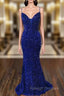Trumpet/Mermaid V Neck Sleeveless Sweep Train Velvet Sequins Prom Dress