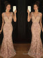 Trumpet/Mermaid V Neck Sweep Train Lace Prom Dresses With Belt/Sash