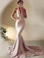 Trumpet/Mermaid V Neck Sweep Train Stretch Crepe Prom Dresses With Ruffles