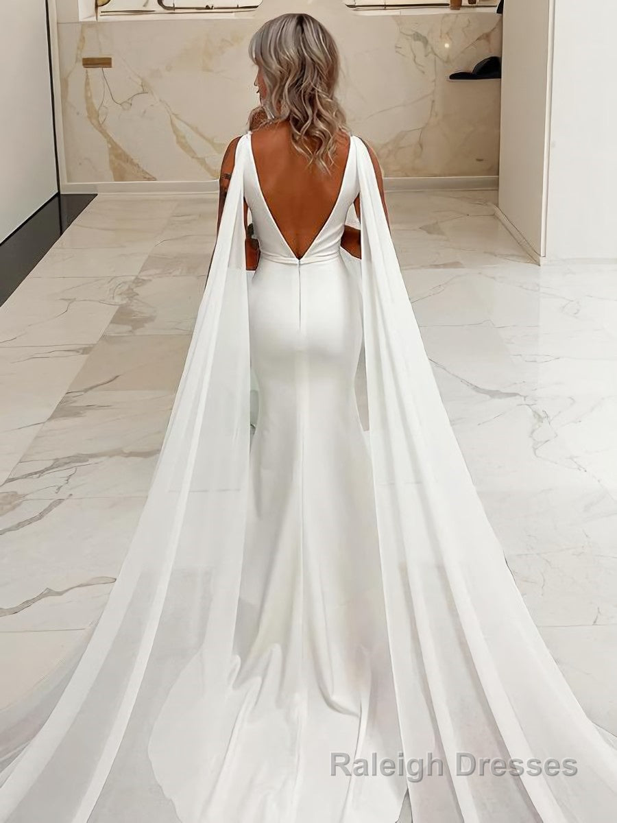 Trumpet/Mermaid V-neck Sweep Train Stretch Crepe Wedding Dress Secondary image