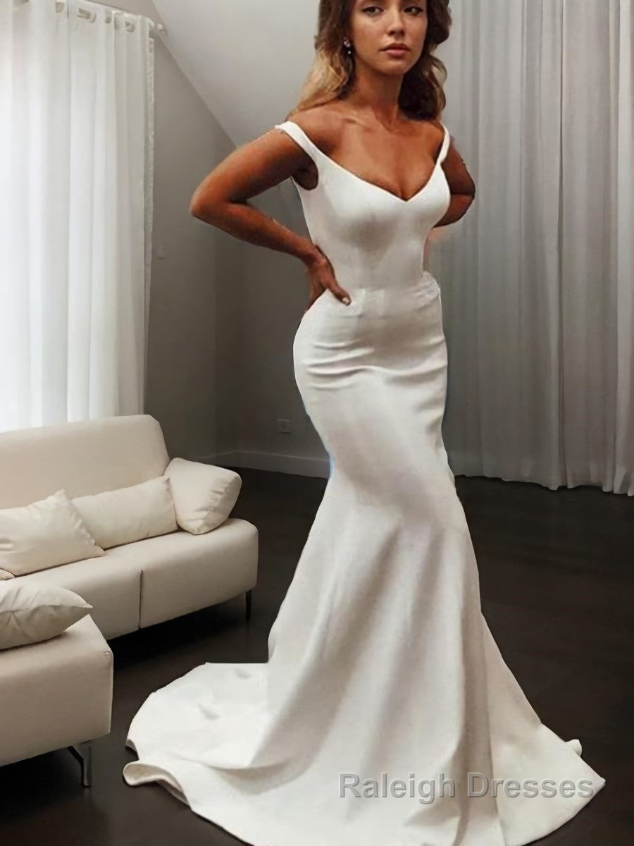 Trumpet/Mermaid V Neck Sweep Train Stretch Crepe Wedding Dresses