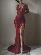 Trumpet/Mermaid V Neck Sweep Train Tulle Prom Dresses