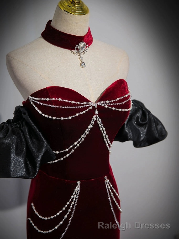 Trumpet/Mermaid Velvet Burgundy Long Prom Dress with Beads Secondary image