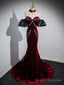 Trumpet/Mermaid Velvet Burgundy Long Prom Dress with Beads