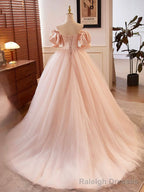 Pink Sweetheart Neck Corset Tulle Prom Dress, A-Line Off the Shoulder Sweet 16 Dress