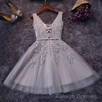 Tulle A Line V Neck Knee-length Lace Short Prom Dresses,Homecoming Dress with Applique