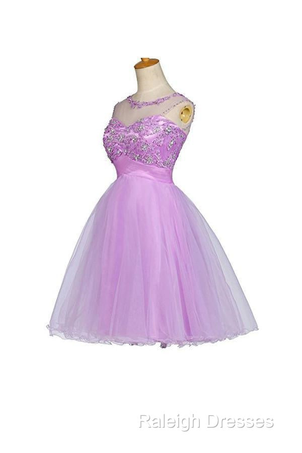 Tulle Appliques Beads Open Back Short Purple Homecoming Dresses Secondary image