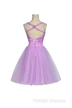 Tulle Appliques Beads Open Back Short Purple Homecoming Dresses
