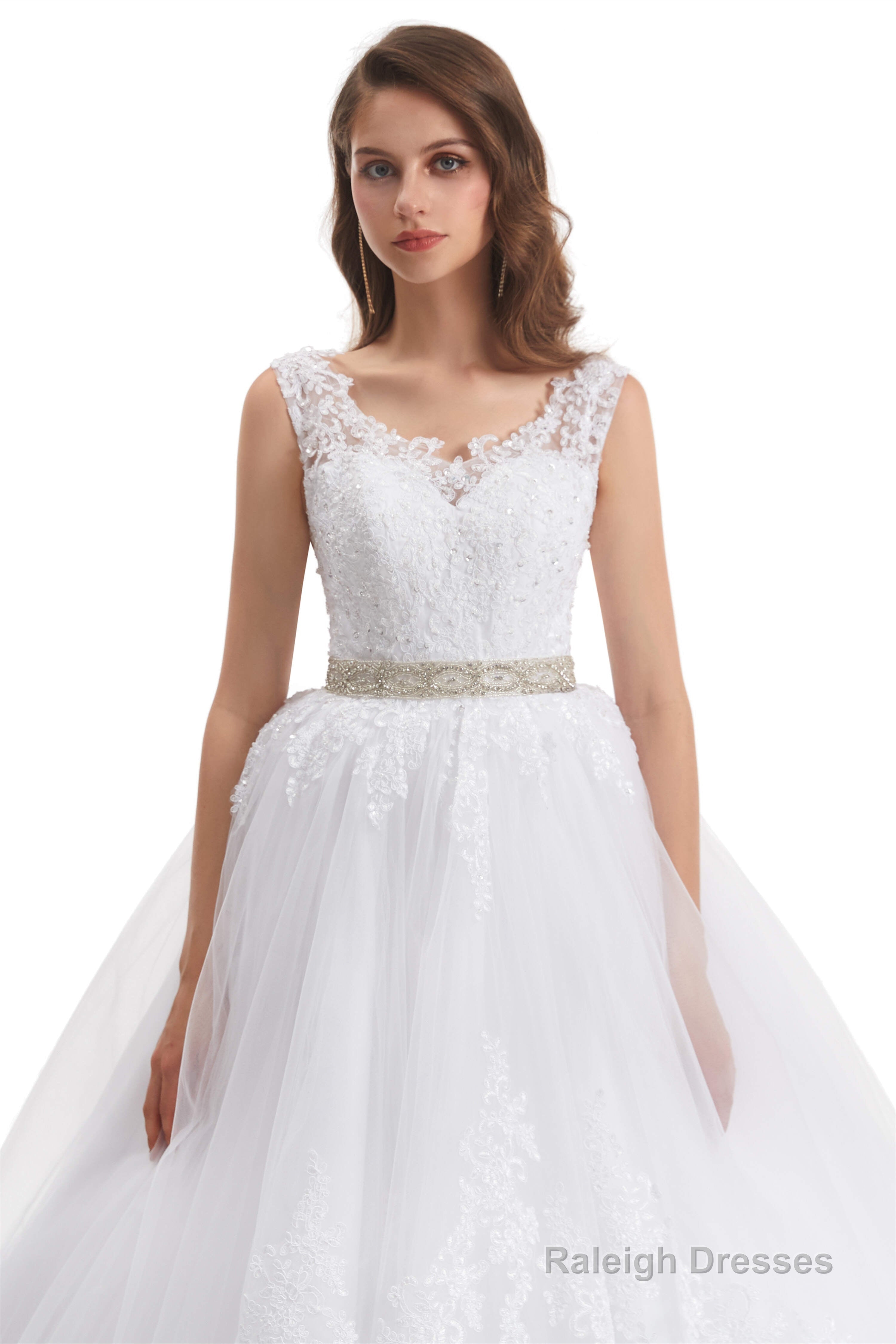 Tulle Backless Appliques beading Wedding Dresses