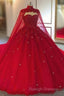 Tulle Ball Gown Wedding Dress, With Cape Prom Dresses, Evening Dresses