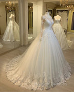 Tulle Ball Gown Wedding Dresses Lace Long Sleeves