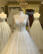 Tulle Ball Gown Wedding Dresses Lace Long Sleeves