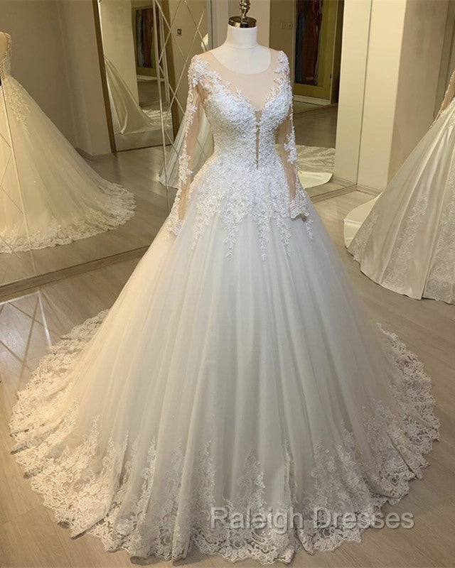 Tulle Ball Gowns Wedding Dresses Lace Long Sleeves