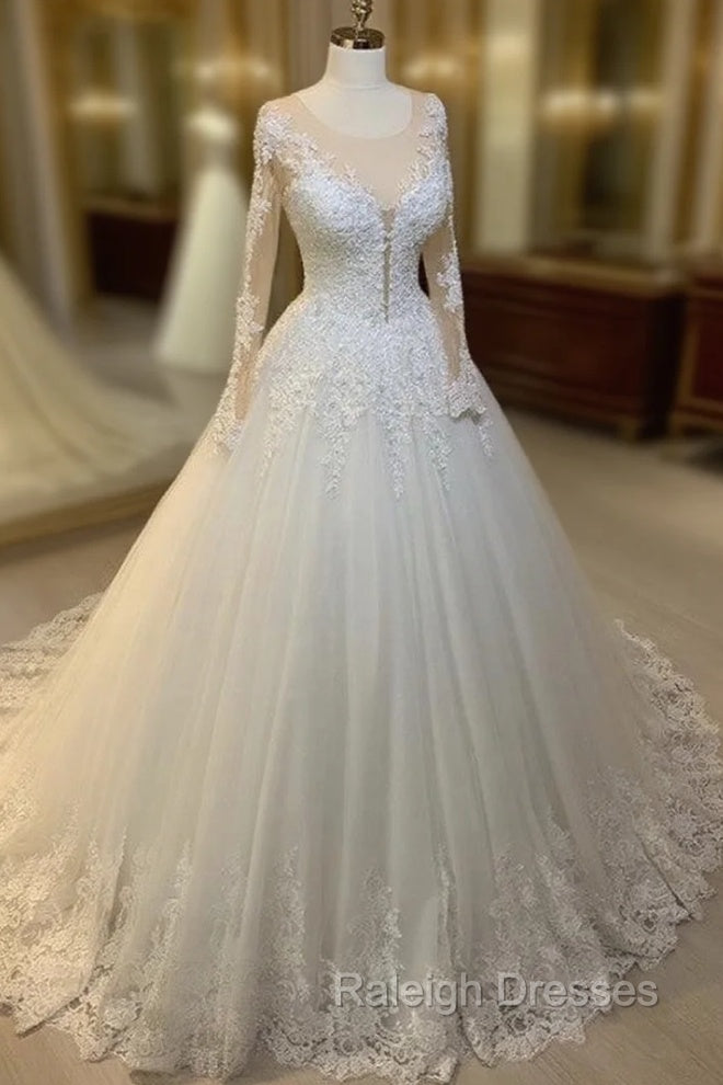 Tulle Ball Gowns Wedding Dresses Lace Long Sleeves Main image