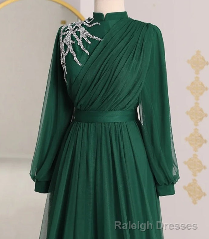 Tulle Beaded Evening Dresses Long Sleeve Formal Party Prom Gown Secondary image