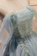 Tulle Beaded Off-the-Shoulder Lace-Up Back A Line Prom Dress