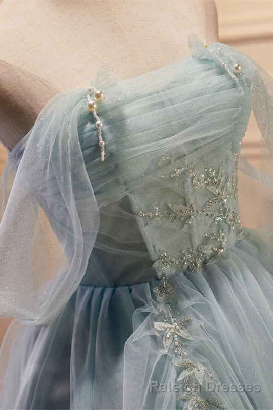 Tulle Beaded Off-the-Shoulder Lace-Up Back A Line Prom Dress