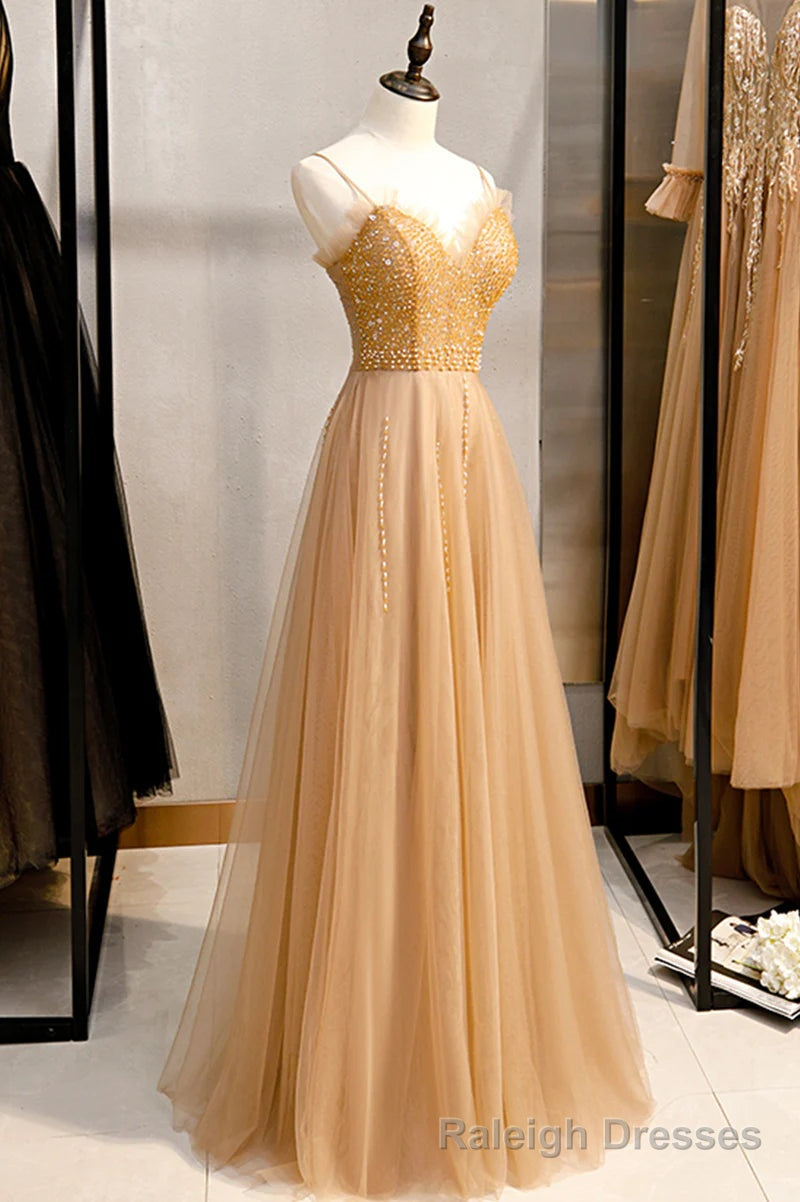 Tulle Beaded Sweetheart Prom Dress, A Line Tulle Floor Length Prom Dress Main image
