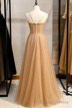 Tulle Beaded Sweetheart Prom Dress, A Line Tulle Floor Length Prom Dress