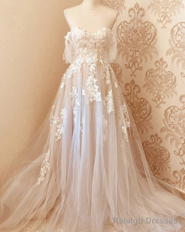 Tulle Boho Wedding Dresses Off The Shoulder Lace Appliques Main image