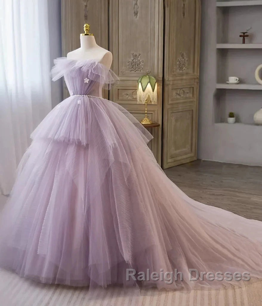 Tulle Floral Ball Gown Princess Lavender Prom Dress Secondary image