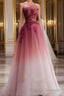 Tulle Gradient with Beaded Long Party Dress, A-line Gradient Prom Dress