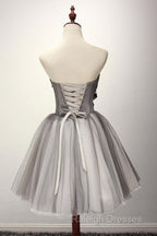 Tulle Gray Short Prom Dress Homecoming Dress Coktail Dress