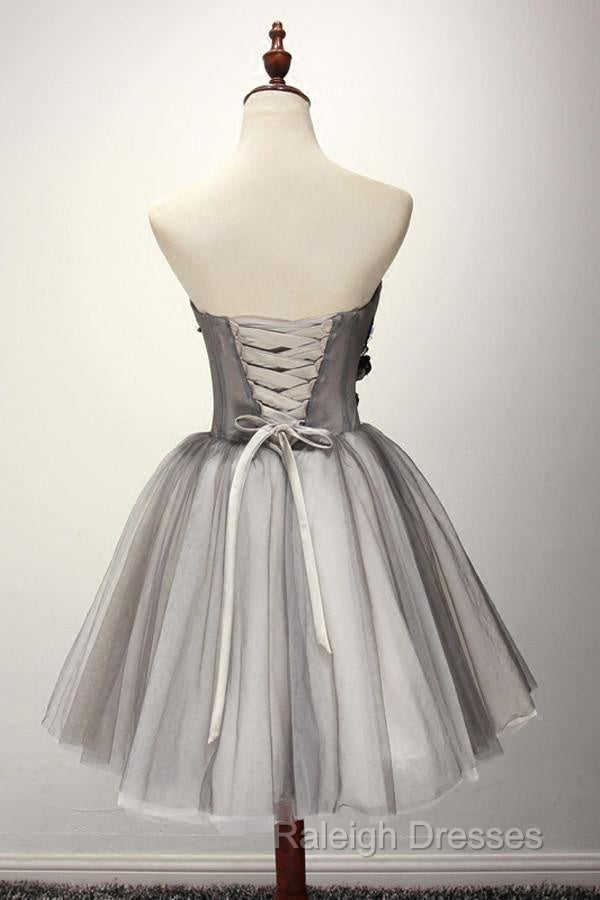 Tulle Gray Short Prom Dress Homecoming Dress Coktail Dress
