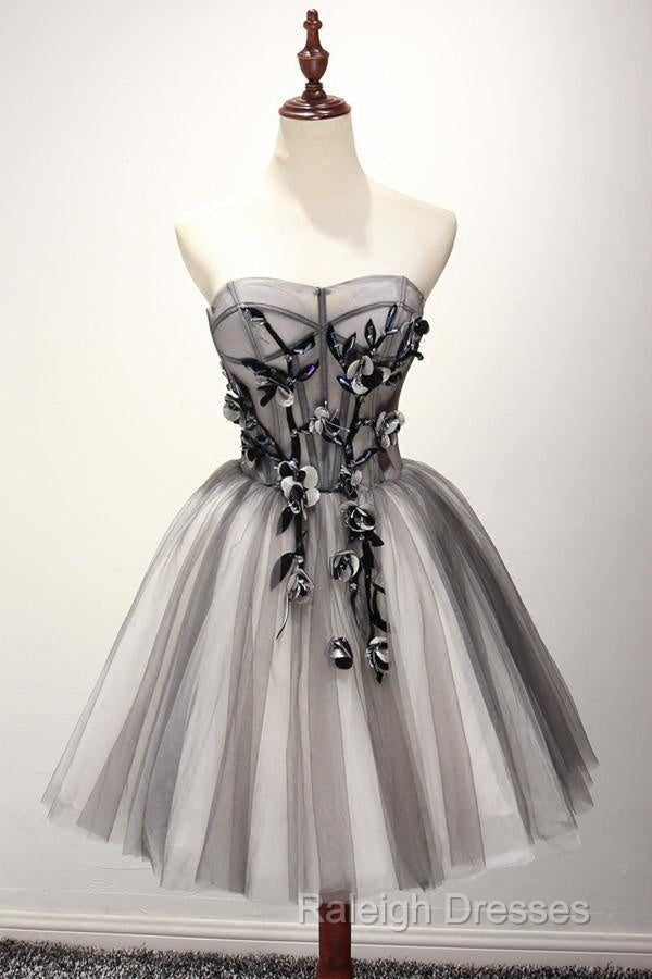 Tulle Gray Short Prom Dresses Homecoming Dresses Coktail Dresses