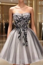 Tulle Gray Short Prom Dress Homecoming Dress Coktail Dress