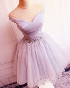 Tulle Homecoming Dresses Off The Shoulder Beaded Sashes