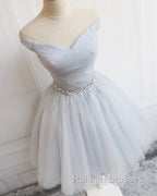 Tulle Homecoming Dresses Off The Shoulder Beaded Sashes