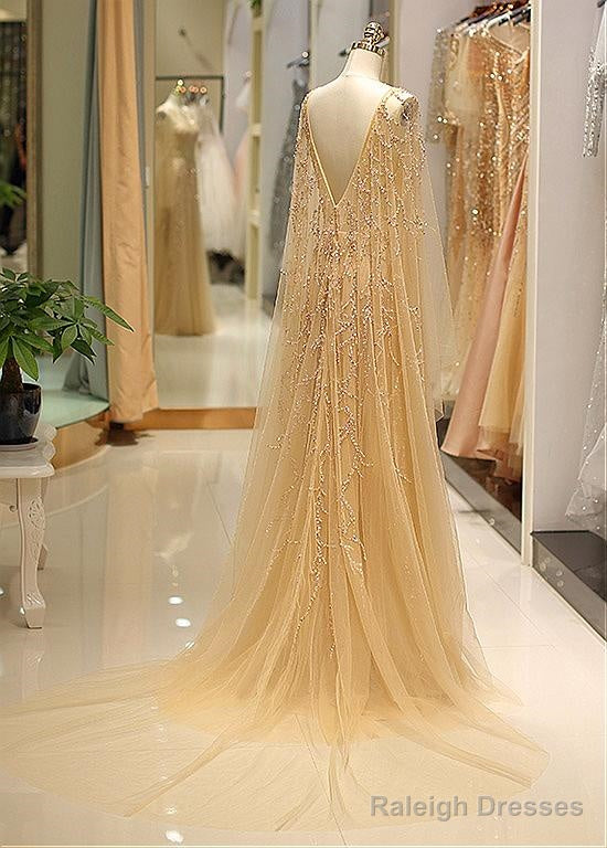 Tulle Jewel Long Sleeve Gold Beading Prom Evening Dress Secondary image
