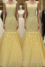 Tulle Lace Appliques Mermaid Prom Dress Spaghetti Straps
