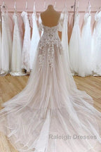 Tulle Lace Wedding Dresses Off The Shoulder A-Line Bridal Dresses With Sweep Train Elegant
