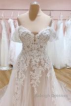 Tulle Lace Wedding Dress Off The Shoulder A-Line Bridal Dress With Sweep Train Elegant