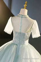 Tulle Long A Line Prom Dress, Gray Green Formal Dress Sweet 16 dress