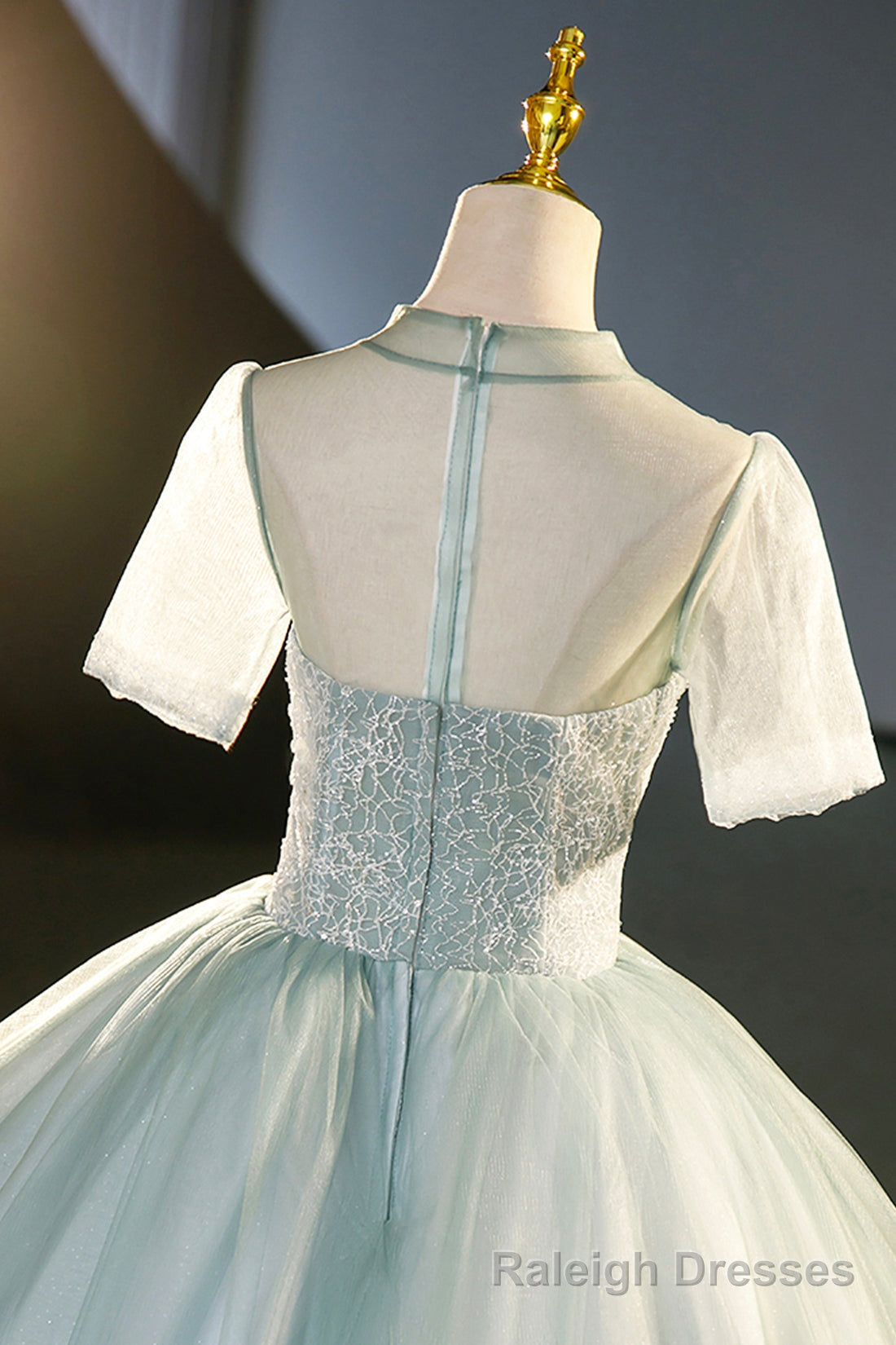 Tulle Long A-Line Prom Dress, Gray Green  Formal Dress Sweet 16 dress