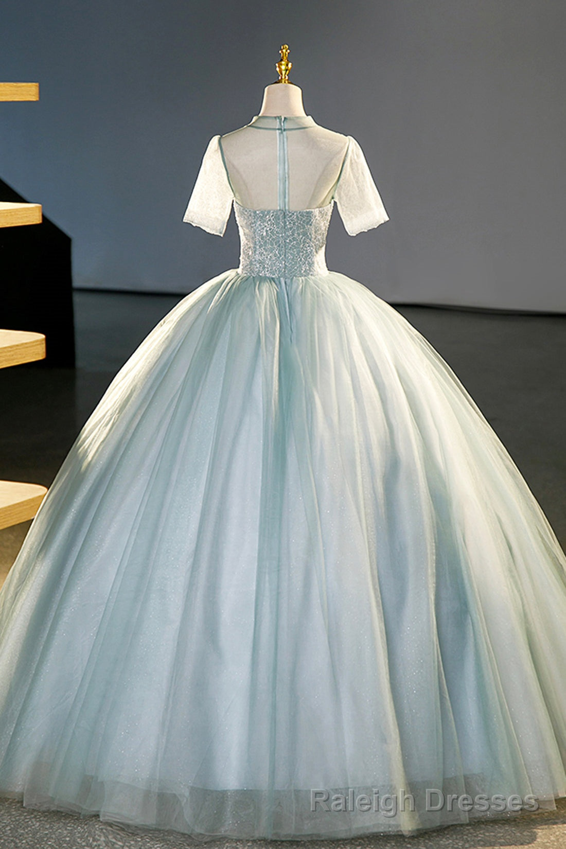 Tulle Long A Line Prom Dress, Gray Green Formal Dress Sweet 16 dress