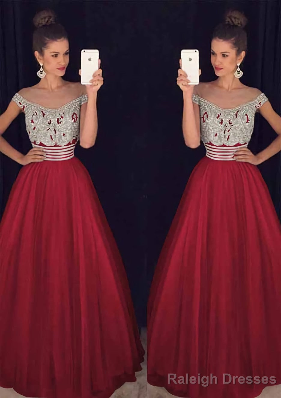 Tulle Long Dress Floor Length A Line Sleeveless Bateau Zipper Prom Dress With Beaded