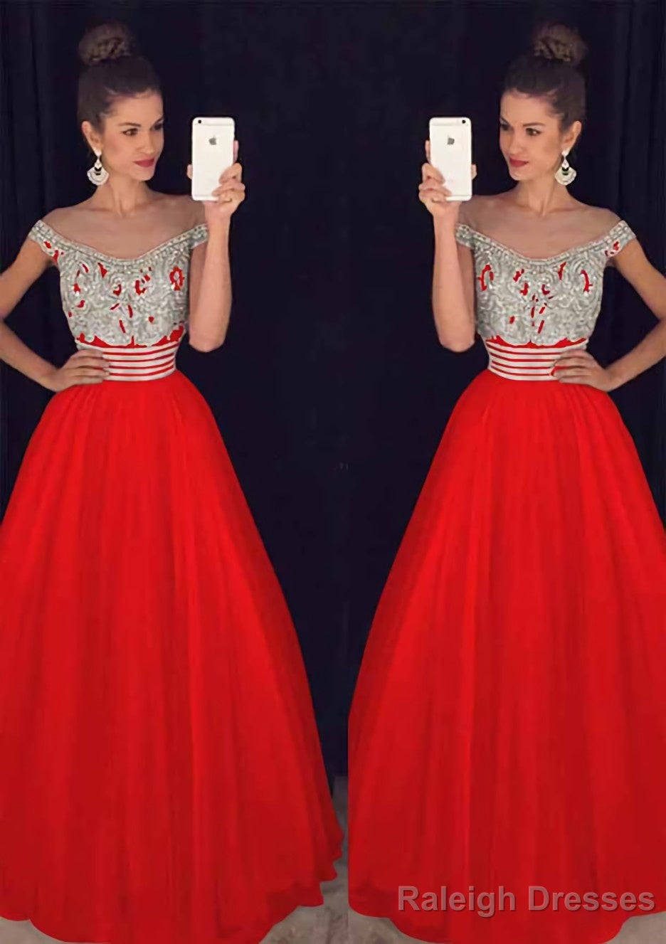 Tulle Long/Floor-Length A-Line/Princess Sleeveless Bateau Zipper Prom Dresses With Beaded
