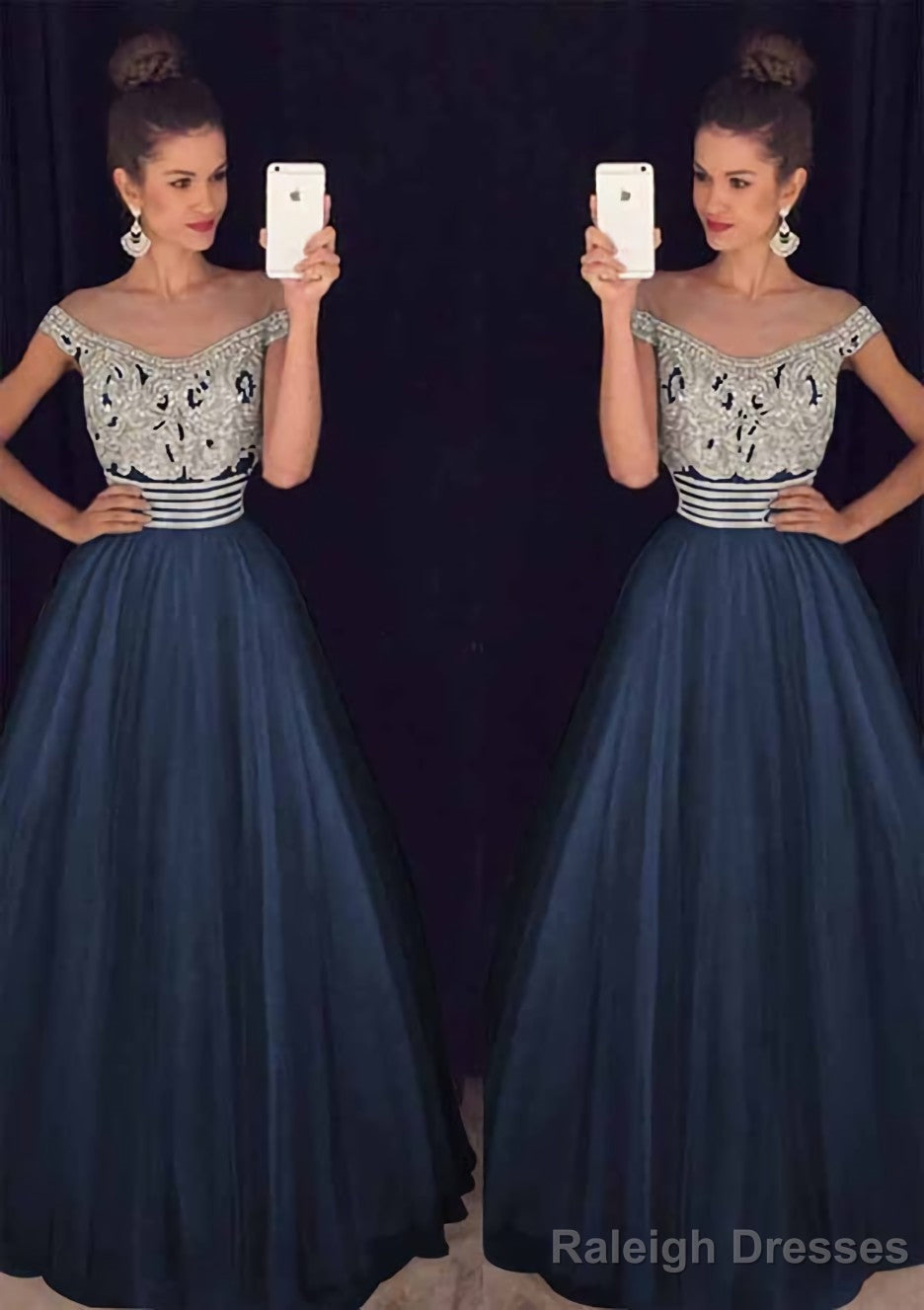 Tulle Long Dress Floor Length A Line Sleeveless Bateau Zipper Prom Dress With Beaded Secondary image