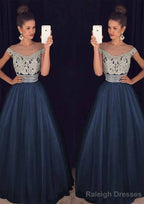Tulle Long Dress Floor Length A Line Sleeveless Bateau Zipper Prom Dress With Beaded