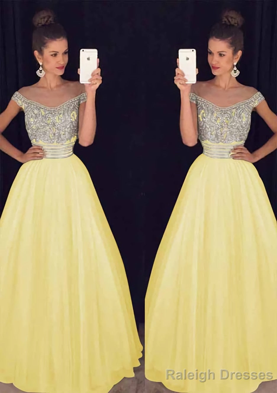 Tulle Long/Floor-Length A-Line/Princess Sleeveless Bateau Zipper Prom Dresses With Beaded