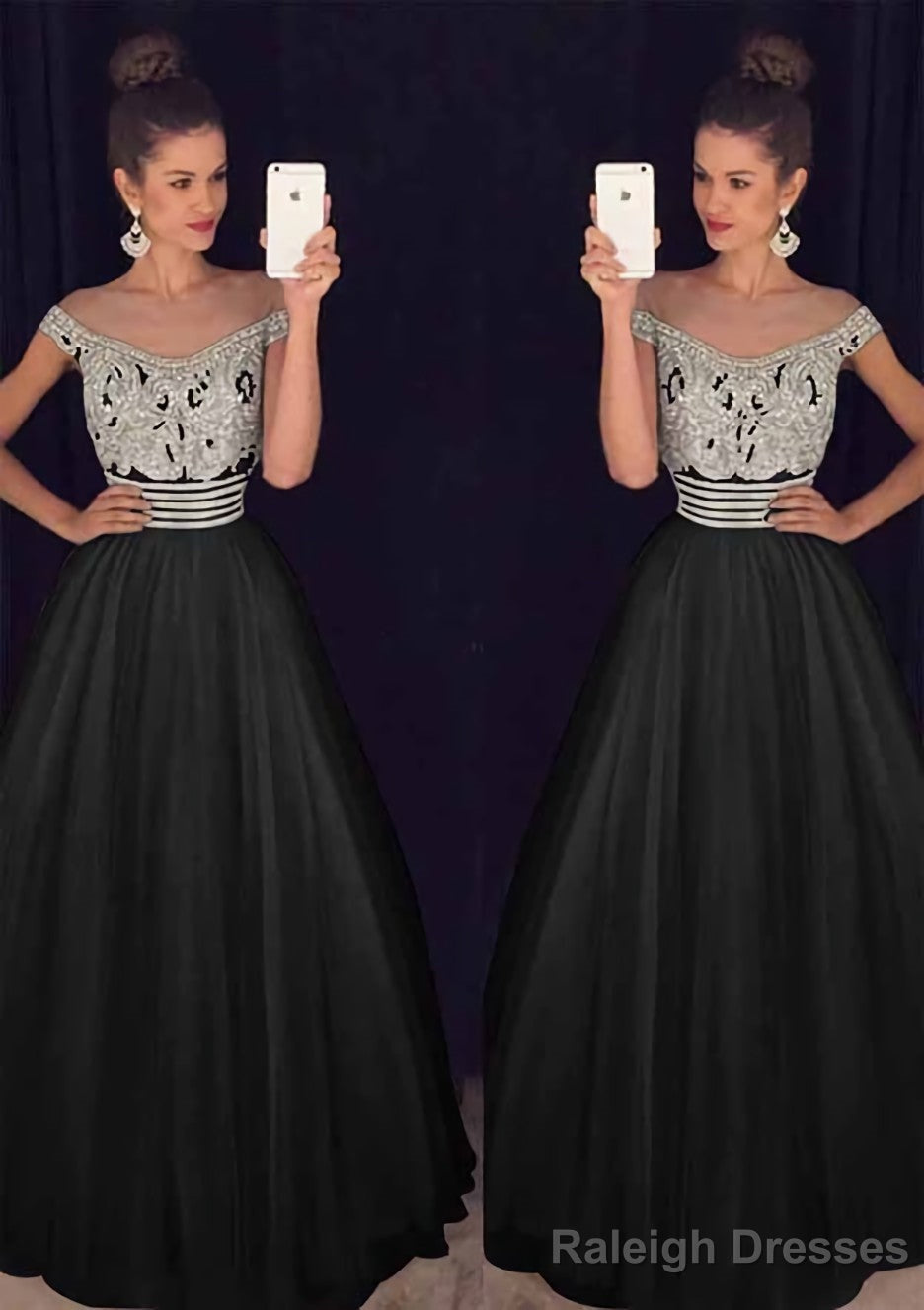 Tulle Long/Floor-Length A-Line/Princess Sleeveless Bateau Zipper Prom Dresses With Beaded