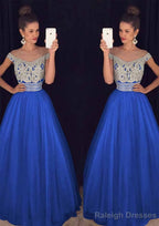 Tulle Long Dress Floor Length A Line Sleeveless Bateau Zipper Prom Dress With Beaded