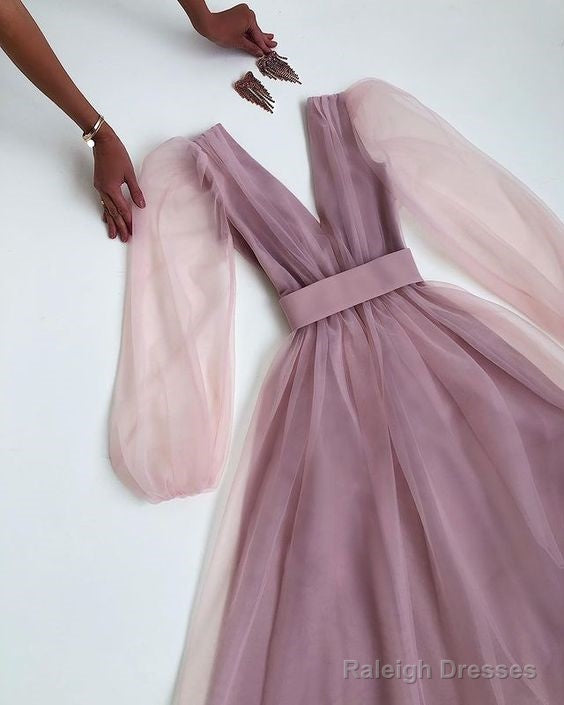 Tulle Long Formal Dress V Neck Prom Evening Gown