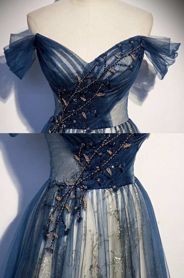 Tulle Long Off Shoulder Evening Dresses
